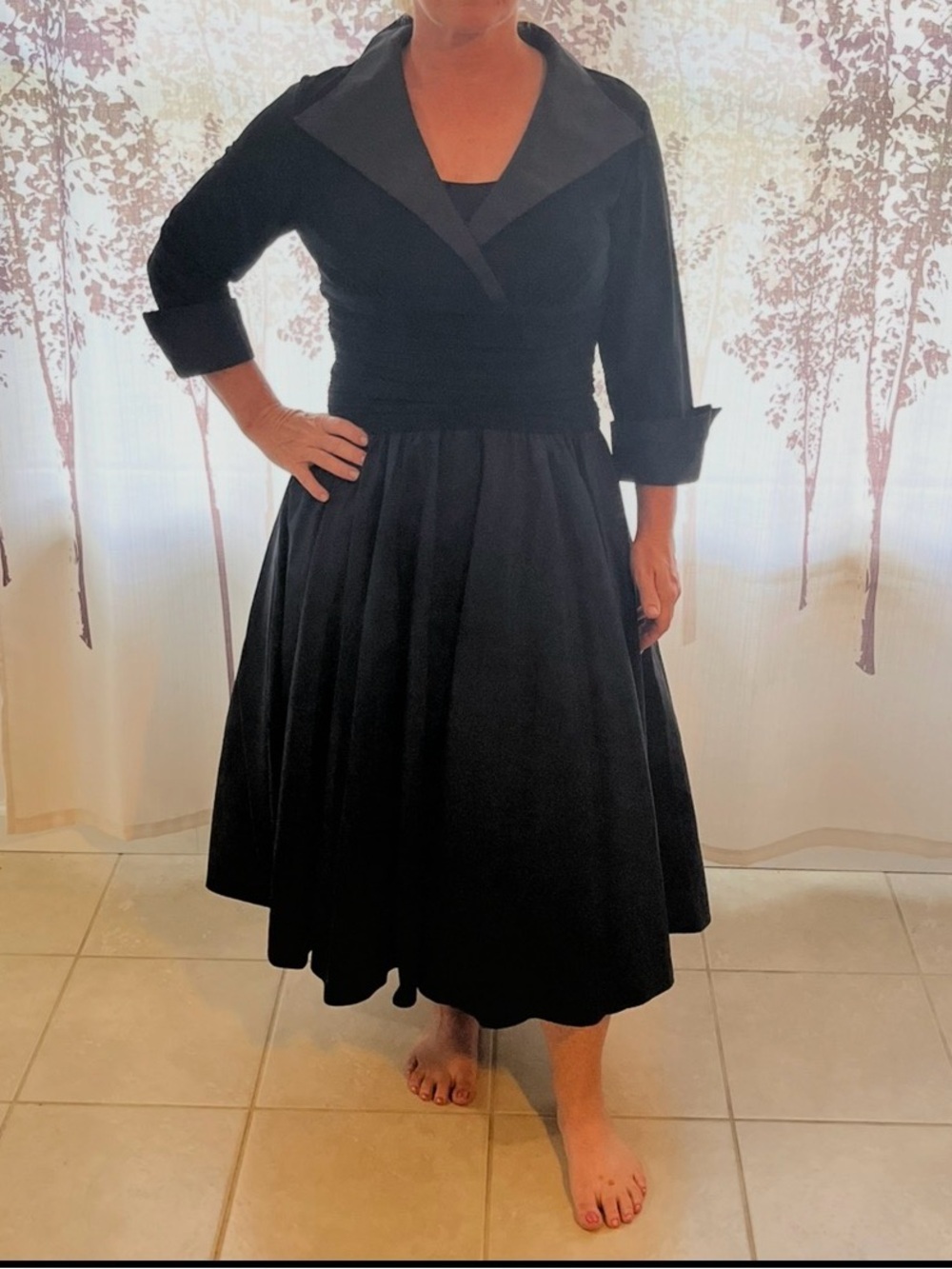 Black Satin-Trim Fit & Flare Dress by Jessica Howard semi-formal - Picture 4 of 7